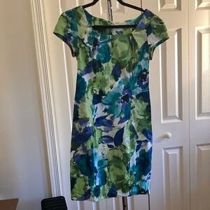 Impressionist floral blue/green dress